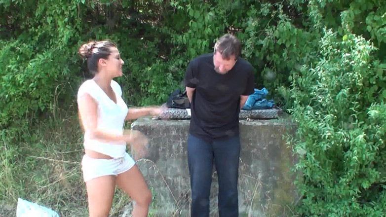 Femdom Austria: Kicking slave outdoor