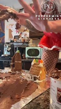 73 Giantess in 8-inch Heels Decorates a Gingerbread Village