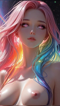 Frumusețe cosmică cu ochi strălucitori roz portret fantezie Ai Art Slideshow