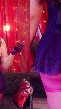 Experimente haul lingerie: veja através do vestido e meia-calça brilhante rosa! Arya Grander