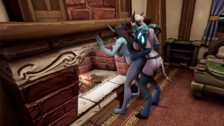 Wraith Futa: Shemale demon fuck pregnant elf in front of the fireplace