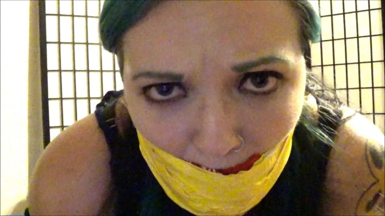 Selfgags classic: Self gagged college girl