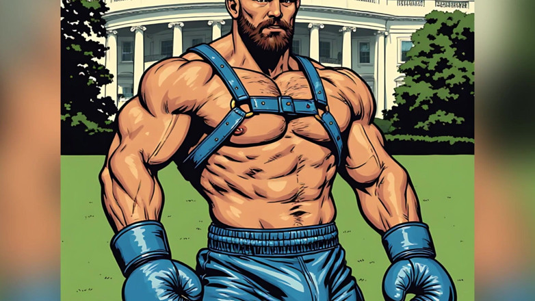 Erotic Man: White House Lawn Fighter Bulge Comic Style Art
