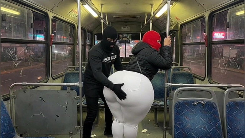 Animate golden: Femeie latino cu curul mare în pantaloni albi strâmți în autobuz se...