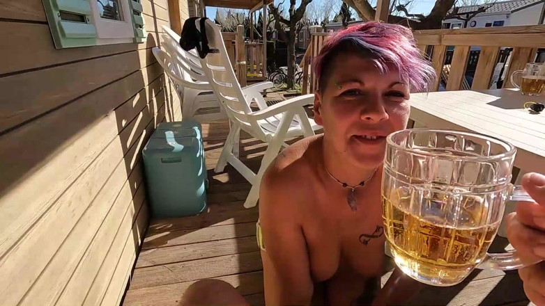 bekycarril: Outdoor Blowjob in a Camping on the Terrace While Sipping