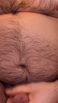 Man Shows off Hairy Belly and Strokes His Fat Cock