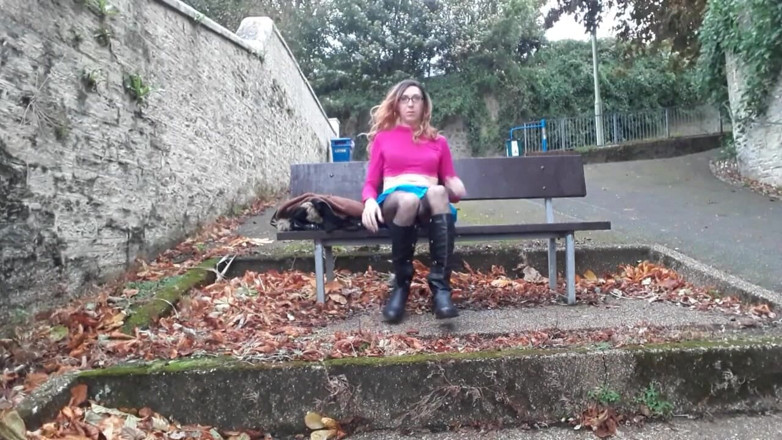 The Midnight Minx: Crossdresser outdoor flashing and wanking