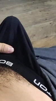 Horny Guy Playing with His Huge Throbbing Bulge in Underwear Ends up Moaning Until Orgasm