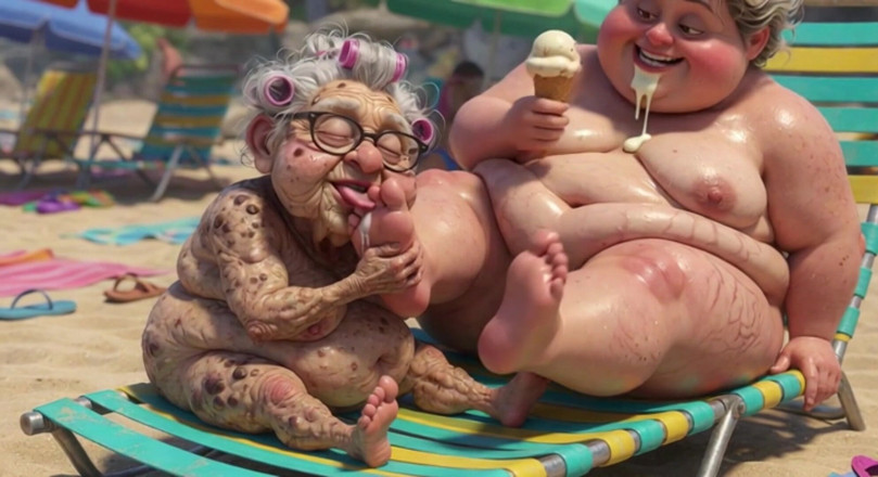 Anime Hentai: Nenek tua menghisap kaki montel dengan ghairah di pantai