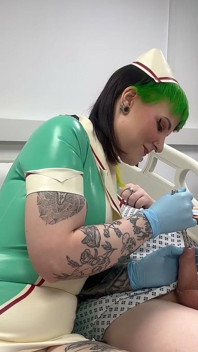 Nurse Ruby's Sounding Exam - Sizing up Her Patient's Tiny Urethra