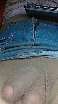 Big Hard Cock Inside Skin-colored Pantyhose