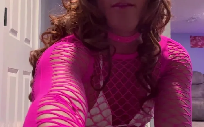 Orlandi480: Crossdresser Orlandi480 Posing in Pink and Playing with Rock Hard...