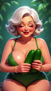 Mamie, animation avec un concombre
