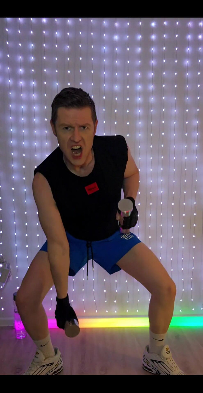 Roman Heart: Fitness Workout in Blue Ck Shorts
