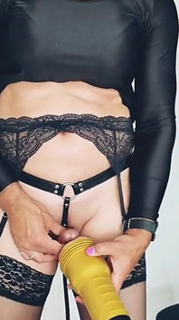 Crossdresser Kirsten. Teased in Lingerie, Chastity and Plugged.