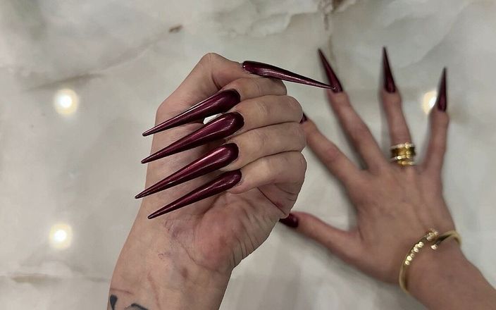 Julia domaina: New Color Purple Long Nails, Sharp Stilettos, Long Fingers and...