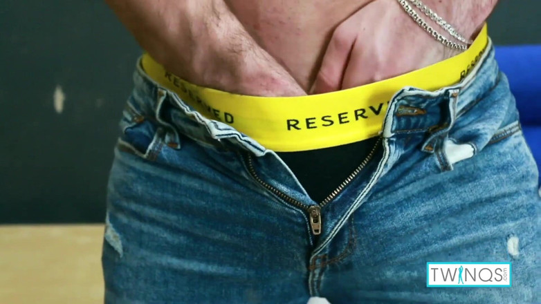 Twin Qs: Beefy fuckboy Jackson milks his horny cock with a fleshlight