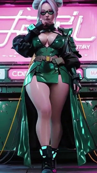 Zielona pancerna dziewczyna! Srebrnowłosa Valkyrie klęcząca i zerkająca w plecy, opuszki palców śledzenie jej zimny metaliczny garnitur.