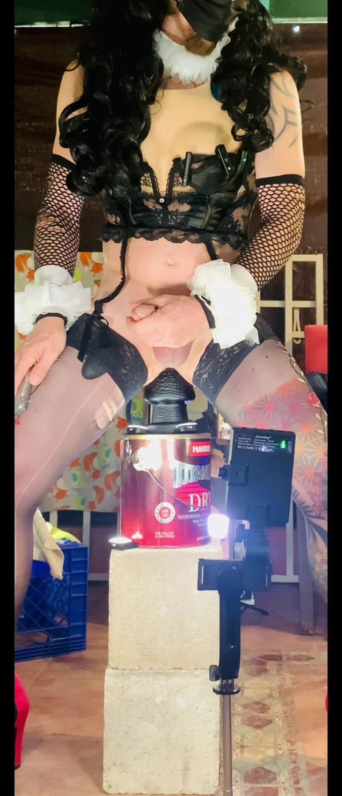 Benito414: Femboy sexig underkläder som rider stor svart dildo