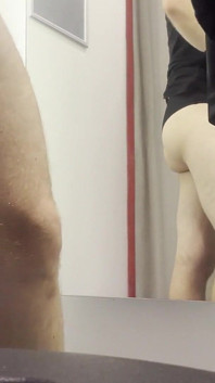 Young Boy in Thong Trying on New Pants, Sweet Ass and Popping Penis
