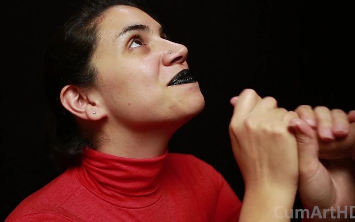 CumArtHD: CFNM - Red Turtleneck, Black Lips - Handjob + Cum Mouthful + Cum on...