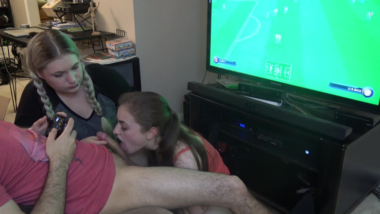 LustfulGeeks: Double Blowjob While He Plays Fifa