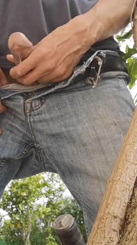 Hiding Outside Behind a Tree to Jerkoff with Huge Cumshot
