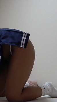 Busty Tanned Japanese Surfer Girl in Braless Student Uniform, Mini Skirt, Wedgie Thong Panties, Socks, Sexy Apartment Cleaning