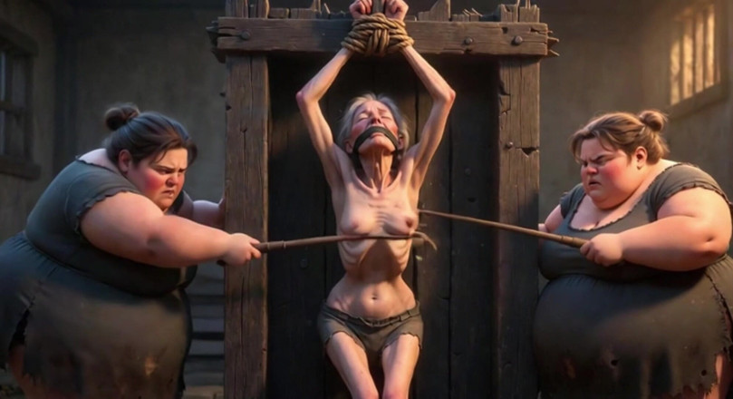 Anime Hentai: Babcia niewolnica sesja bicia piersi przez dwie otyłe bbw dominatrixes