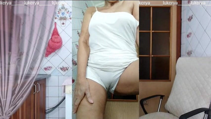 Lukerya: Lukerya in the Kitchen in Wet White Panties, Bottom View