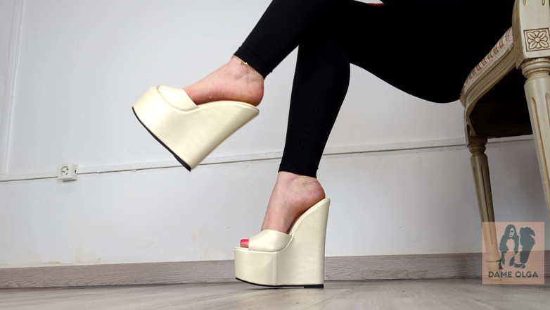 Dame Olga: Shoe Collection: White Platform Wedge Mules - Dame Olga (4k) (659)