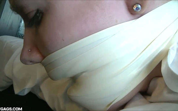 Selfgags classic: Hogtied Blonde Gagged with Panties, Ballgag and Microfoam Tape!