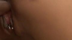 Ebony skinned Adrian sucks and fucks black cock enjoying cum