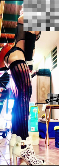 Sexy Transgender Black Stocking Riding Anal Dildo at the Wall