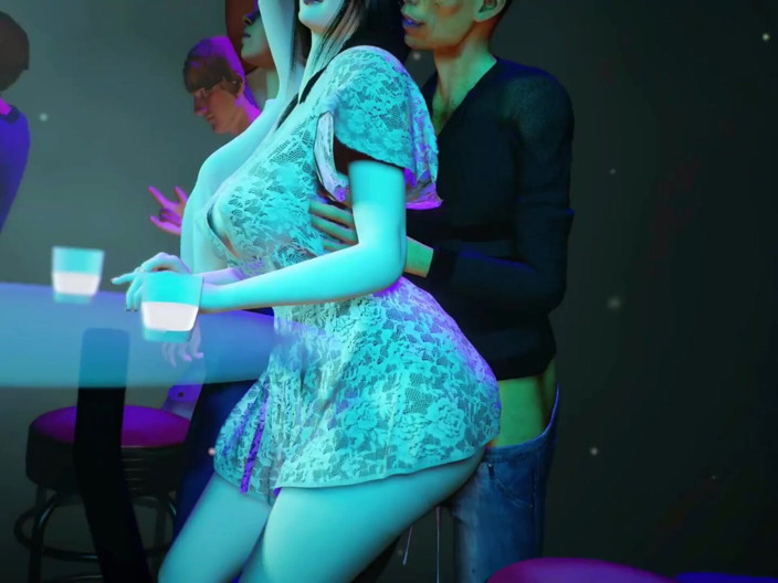 X Hentai: Moje chtivá přítelkyně šuká cizince v baru - 3D animace