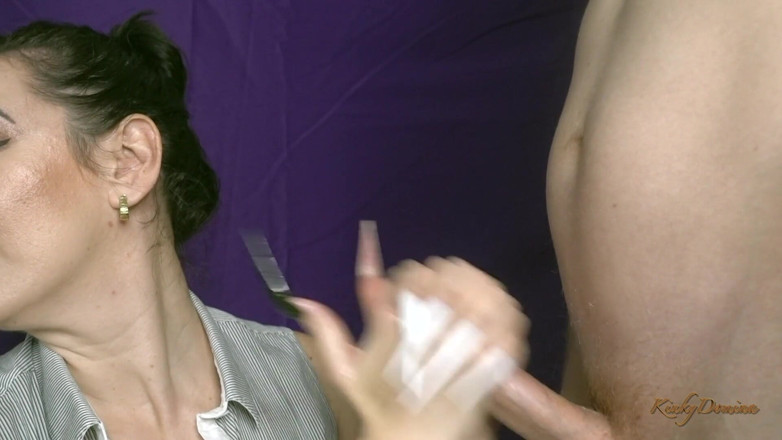 KinkyDomina: Super cumshot long stiletto nails handjob