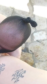 Big Titted Petite Brunette Pisses Skinny Masked Guy in Mouth