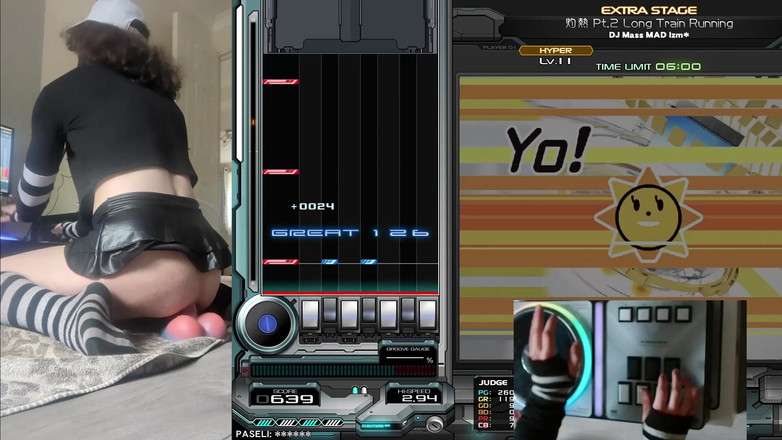 Rainbow Femboy: Femboy Raine Riding Toys While Playing Beatmania Iidx