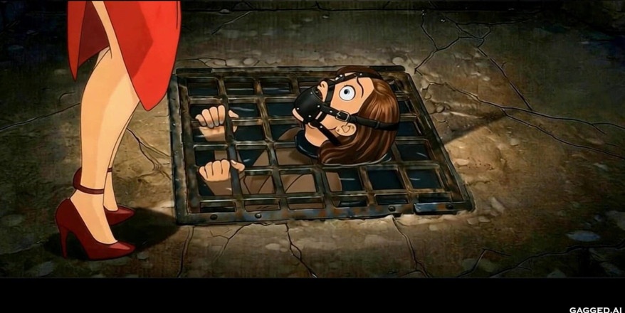 Gagged AI Cartoons: Signora in rosso