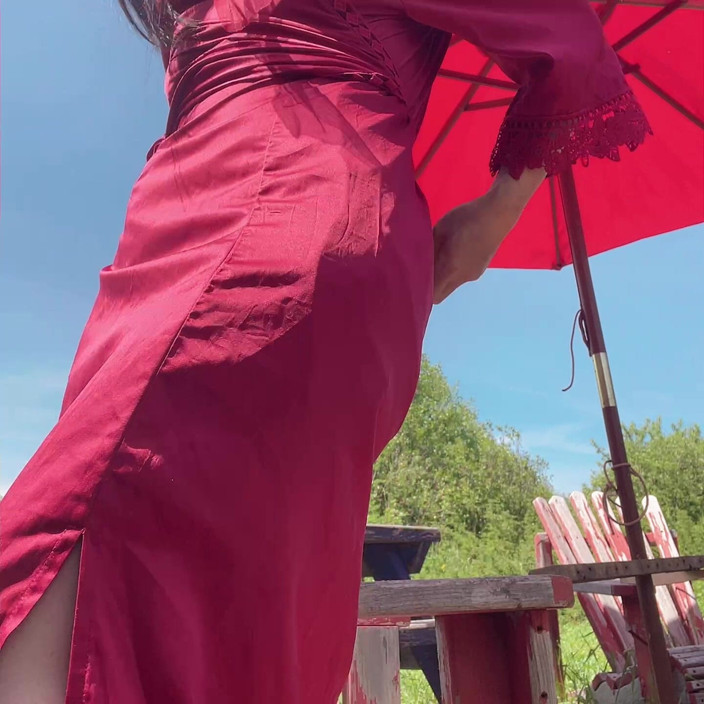 sweethanajapanese: Angel Sexy Nake on the Chair Outside