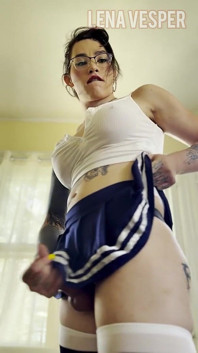 Trans Schoolgirl Wears Her Giant Plug Harness and Fists Her Hole