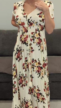 Long Floral Dress & Tan High Heels Try on