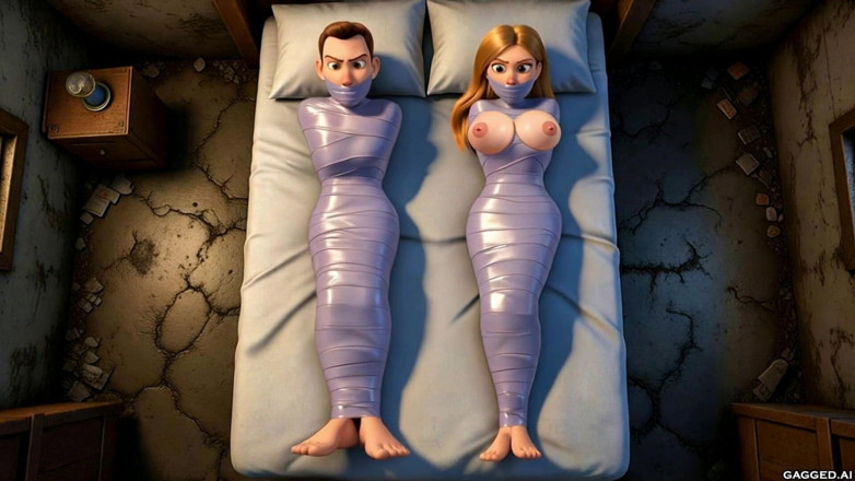 Gagged AI Cartoons: Amarrada e assistida
