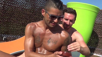 Crunch Boy: Straight boy sucked by gay Latino in outdoor jacuzzy