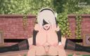 Isekai Animation: Красивая 2b показывает свою большую задницу и сказочные сиськи во время стонов от удовольствия