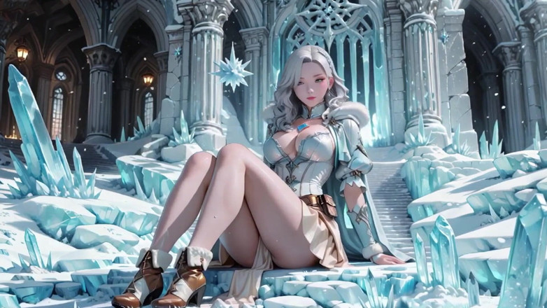 Seraphina Vale: Regina ghiaccio dai capelli argentati! Inginocchiata nel Castello di Ghiaccio,...