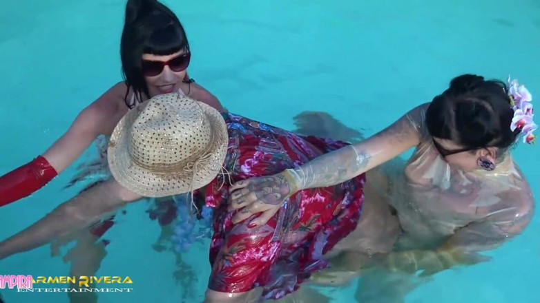 Domina Lady Vampira - SM Studio Femdom Empire: Carmen Rivera &amp; Lady Vampira are celebrating a pool party with...
