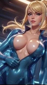 Samus Aran Zero Suit Tease - otevřený zip, mokrý oblek a mačkání prsou