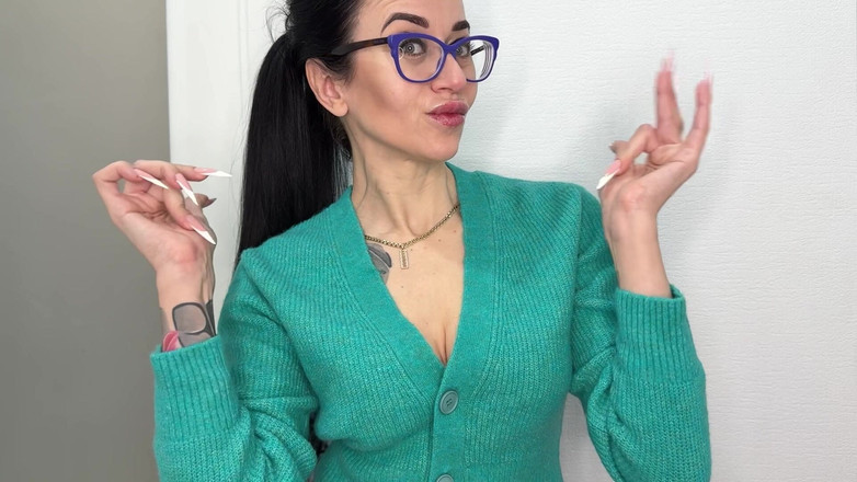 Julia domaina: Finger Snapping and Sucking, Hot French Manicure Long Nails, Sharp...