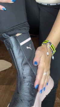 I Show a Beautiful Figure in Black Leggings and Black Boots/